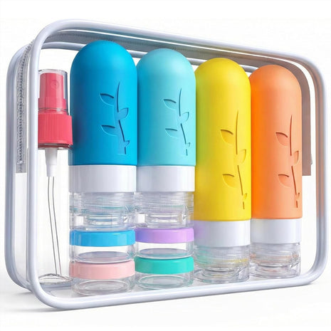 DEPOZA 16 Pack Travel Bottles Set - TSA Approved Leak Proof Silicone Squeezable Containers for Toiletries, Conditioner, Shampoo, Lotion & Body Wash Accessories (16 pcs/White Pack)