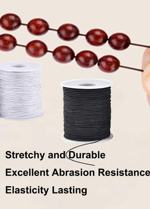 Elastic String for Bracelets, 2 Rolls 1 mm Sturdy Stretchy Elastic Cord for Jewelry Making, Necklaces, Beading Black and White