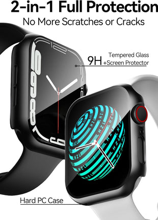 Smiling 2 Pack Case Compatible with Apple Watch SE 3 (2025)/ SE 2/ SE/Series 6/5/4 44mm with Tempered Glass Screen Protector, Hard PC Case Overall Protective Cover - Black