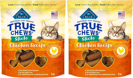 Blue Buffalo True Chews Sticks Natural Cat Treats, Chicken Recipe, Meaty & Savory Treats Made in The USA, 3-oz. Bag (Pack of 2)