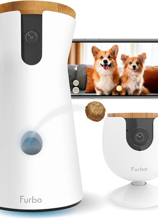 Furbo 360° Dog Camera + Mini [New Subscription Required at Setup] 2-Camera Bundle Nanny Subscription: Dog Safety & Home Security Alerts, Pet Camera with Speaker, Phone App & Night Vision