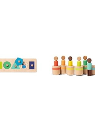 Lovevery Friends of All Shapes Puzzle (16M+) and Lovevery, Post & Play Peg People, 7 Wooden Peg Doll (13M+), Montessori Toys