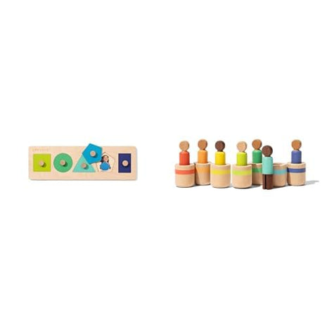 Lovevery Friends of All Shapes Puzzle (16M+) and Lovevery, Post & Play Peg People, 7 Wooden Peg Doll (13M+), Montessori Toys
