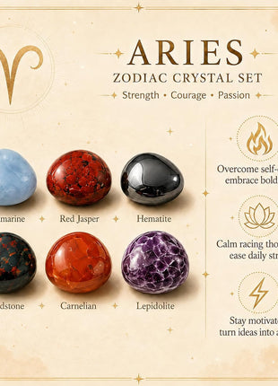 Aries Birthstones Crystal Set 6pc Healing Stones Courage Gift Box