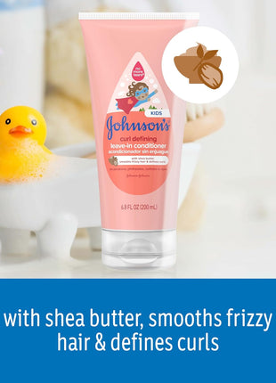 Johnson's Kids Curl Defining Leave-In Conditioner + Shea Butter, Tear-Free, Paraben-, Sulfate- & Dye-Free, Hypoallergenic & Gentle for Toddlers' Haircare, Bath Essentials, 6.8 fl. oz