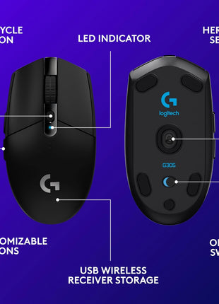 Logitech G305 Lightspeed Wireless Gaming Mouse - Black | Hero Sensor 12, Lightspeed 1ms Wireless, Up to 250h on 1xaa, 6 Programmable Buttons, 99g with Battery