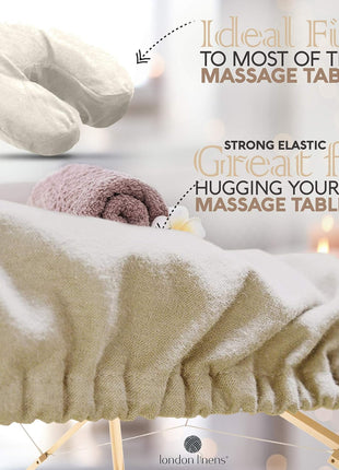 LONDON LINENS Extra Thick 3 Piece Set Massage Table Sheets Set - 100% Natural Cotton Flannel - Includes Massage Table Cover, Massage Fitted Sheet, and Massage Face Rest Cover (Natural)