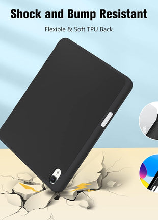 ProCase for iPad A16 11th/10th Generation Case with Pencil Holder -Black | 11 Inch 2025/10.9 Inch 2022, a16 iPad Case 11 10 Gen Cover with Pen Holer, Hybrid Soft TPU Back, Touch ID, Auto Wake/Sleep