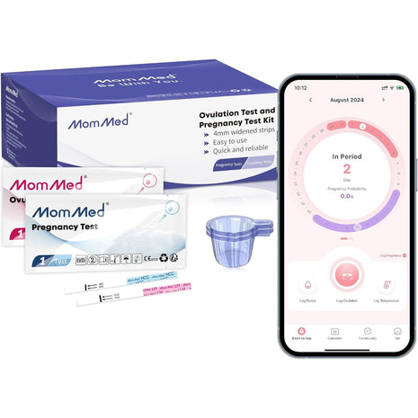 MomMed Ovulation Test Strips, Ovulation and Pregnancy Tests (LH50-HCG20), Includes 50 Ovulation Tests and 20 Pregnancy Tests with 70 Urine Cups, Accurately Track Ovulation and Detect Early Pregnancy