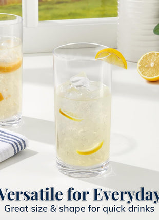 US Acrylic Classic Clear Plastic Reusable Drinking Glasses (Set of 6) 16oz Water Cups | BPA Free Tumblers, Made in USA | Top Rack Dishwasher Safe