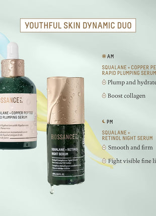 Biossance Squalane + Copper Peptide Rapid Plumping Serum - Face Serum for All Skin Types - Visibly Plumping + Firming Skin, Fine Lines + Wrinkles, Vegan Copper Peptides, Hyaluronic Acid