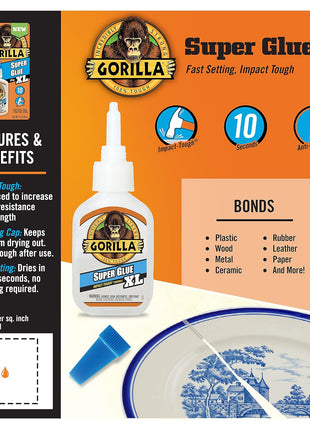 Gorilla Super Glue XL, Clear Glue, 25 Gram (Pack of 2) - All Purpose and Fast Setting for Projects and Repairs