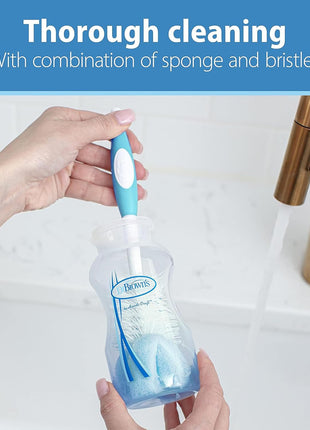 Dr. Brown's Baby Bottle Cleaning Brush with Sponge and Scrubber - Blue - 3-Pack