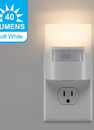 GE LED Motion Sensor Night Light, Plug into wall, 40 Lumens, Soft White, UL-Certified, Energy Efficient, Ideal Nightlight for Bedroom, Bathroom, Kitchen, Hallway, 46632, White, 2 Pack