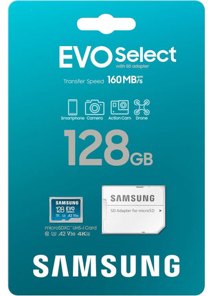 Samsung EVO Select 128GB microSDXC Memory Card + Adapter, Up to 160MB/s | UHS I, C10, U1, V10, A1, microSD for Mobile Phone, Smartphones, Nintendo Switch, and Tablets (MB-ME128SA/AM)