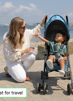 Ingenuity 3D Mini Convenience Stroller – Lightweight Stroller with Compact Fold, Multi-Position Recline, Canopy with Pop Out Sun Visor – Umbrella Stroller for Travel & More, Blue/Black