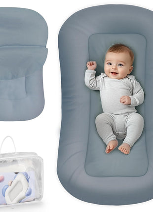 Infant Support Cushion - Baby Support Cushion for Newborn, 0-24 Months, Portable Tummy Time Mat for Home and Travel, Soft Cotton, Supervised Use, Baby Essentials Gift, Grayish Blue, (Cover Included)