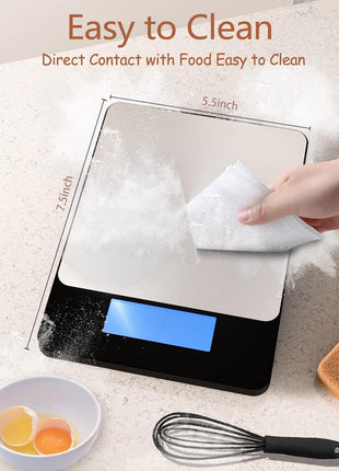 Food Scale -33lb Digital Kitchen Scale for Food Ounces Grams Rechargeable | 304 Stainless Steel,Batteries and Type-C Charging | Perfect for Meal Prep, Cooking, and Baking, Black