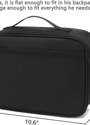 FlowFly Kids Lunch box Insulated Soft Bag Mini Cooler Back to School Thermal Meal Tote Kit for Girls, Boys, Black