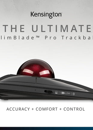 Kensington SlimBladeTM Pro Wireless Trackball, Rechargeable Battery, Bluetooth 2.4GHz Connection Options (K72080WW) | Rechargeable battery, Bluetooth and 2.4GHz connection options, precise ergonomic control