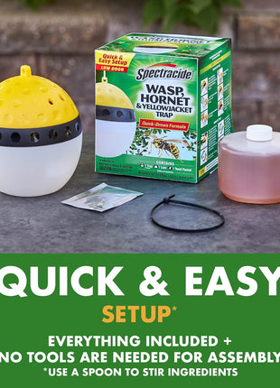 Spectracide Wasp, Hornet & Yellowjacket Trap, Hanging Wasp & Hornet Trap with a Quick-Drown Formula That Submerges & Kills Insects, 1 Count