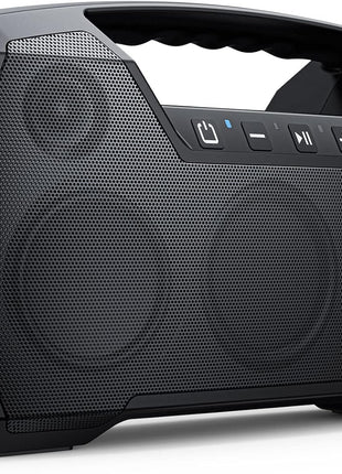 Outdoor Bluetooth Speaker, IPX7 Waterproof, 90W Peak, 32H, Black | Floating design, deep bass, TWS stereo, portable handle, rugged build for pool days, beach trips, kayaking, and hiking