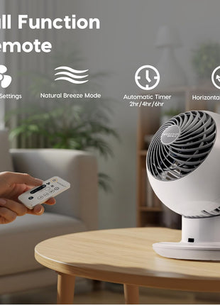 IRIS USA WOOZOO Air Circulator Fan with Remote, Oscillating, 5 Speeds, 82ft Max Air Distance, 90? Adjustable Tilt, 30db Quiet Motor, Small Fan for Bedroom, Office, Dorm, White