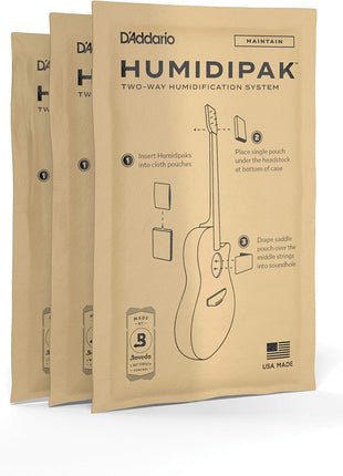 D'Addario Humidipak Guitar Maintain Packets, 3-Pack Case Humidity Control | Two-way guitar humidity control helps prevent cracks and warping while maintaining ideal case moisture balance.
