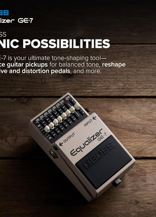 BOSS GE 7 Equalizer | Compact Graphic Equalizer Pedal | Tailored for Guitarists | 7 Bands of EQ Sliders | Guitar Optimized Frequencies |  ?15dB Boost/Cut Per Band | Level Slider for Volume Adjustments