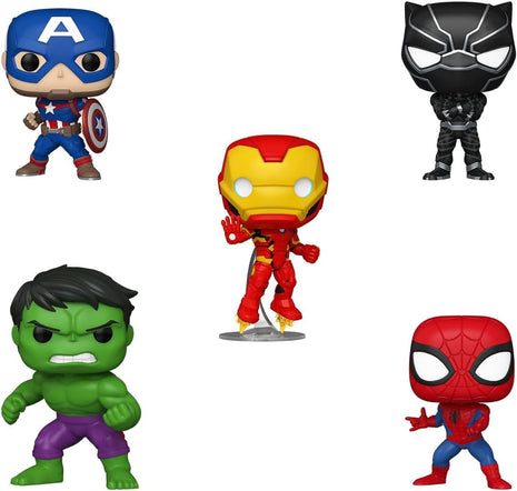 Funko Pop! Marvel: Spiderman/Iron Man/CPT. America/Hulk/Black Panther, 5-Pk | Collectable Vinyl Figure - Gift Idea - Official Merchandise - Toys for Kids & Adults