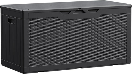 Devoko 100 Gallon Waterproof Large Resin Deck Box Indoor Outdoor Lockable Storage Container for Patio Furniture Cushions Garden Tools (100 Gallon, Black)