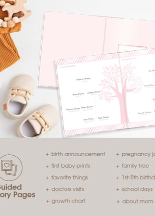 Pearhead Baby Memory Book, First 5 Years Baby Milestone Book, Pregnancy Journal, Gender Neutral Newborn Keepsake, With Clean-Touch Ink Pad For Baby's Handprint or Footprint, Pink Chevron