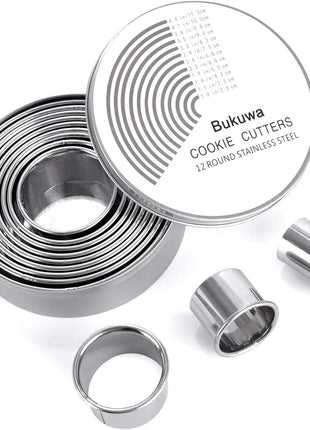 12 Pieces Round Cookie Biscuit Cutter Set,Graduated Circle Pastry Cutters,18/8 Stainless Steel Cookie Cutters and Donut Cutter Ring Molds