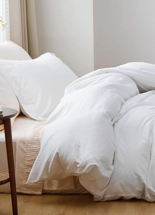 Bedsure White Duvet Cover Queen Size - 3 Pieces Prewashed Cotton-Like Polyester Extra Soft Bedding Set, Includes 1 Duvet Cover 90x90 Inches with Zipper Closure & 2 Pillow Shams, Comforter Not Included