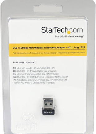 StarTech.com USB 150Mbps Mini Wireless N Network Adapter - 802.11n/g 1T1R Wi-Fi Adapter (USB150WN1X1)