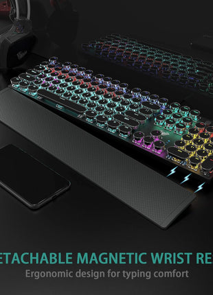AULA F2088 Typewriter Style Mechanical Gaming Keyboard Wired,Blue Switches,Rainbow LED Backlit,Removable Wrist Rest,Media Control Knob,Retro Punk Round Keycaps,USB Wired Computer Keyboard
