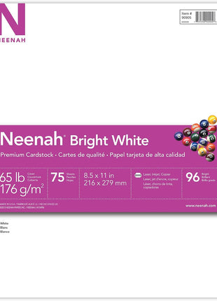 Astrobrights/Neenah Bright White Cardstock, 8.5" x 11", 65 lb/176 gsm, White, 75 Sheets (90905-02) - Packaging May Vary