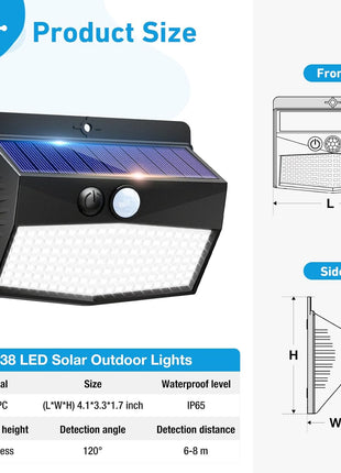 Peasur [6 Packs] Solar Lights Outdoor Motion Sensor Solar Security Lights Waterproof with 3 Lighting Modes Solar Powered Wall Lights Outside for Garden Fence Yard Deck