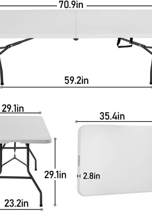 BestOffice 6FT Picnic Table Folding, Camping, Plastifor Party Event,White