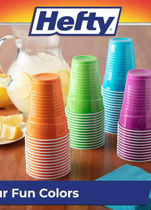 Hefty Party On Disposable Plastic Cups, Assorted, 16 Ounce, 100 Count