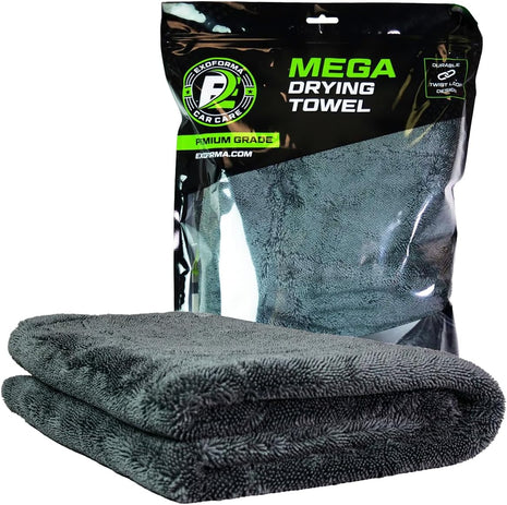 ExoForma Mega Car Drying Towel - Holds Up to 9 lbs, No Streaks, Scratches, or Water Spots | 1200 GSM Microfiber Double Twist Pile & Edgeless Design, 1 Quick & Effortless Dry - 24" x 36"