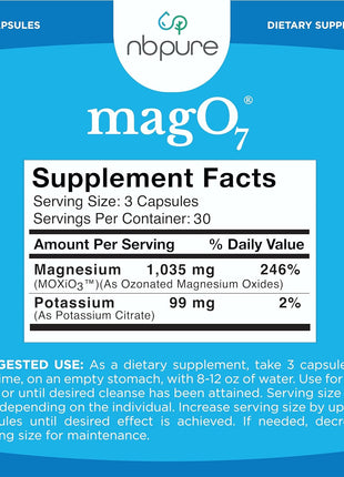 nbpure MagO7   Natural Colon Cleanse & Detox | Occasional Constipation Relief, Stool Softening, & Bloating Support for Men & Women | Ozonated Magnesium Oxide, 90 Capsules