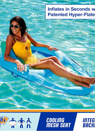 SwimWays Spring Float Premium Recliner Pool Lounger, Inflatable Pool Floats Adult with Fast Inflation for Ages 15 & Up, Sky Blue