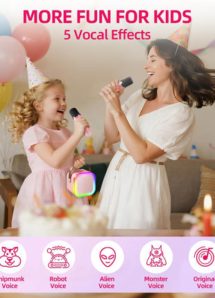 Kinglucky Mini Karaoke Machine for Kids, Top Birthday Gift Pick for Girls Ages 3, 4, 5, 6, 7, 8, 9, 10, 11, 12 Years Old, Kids' Personal Video Players Accessories with 2 Mics Singing Present Toy, Pink