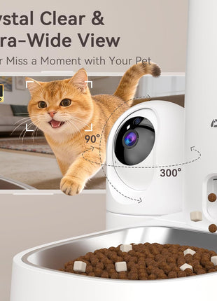 Automatic Cat Dog Feeder with Camera 4L, 2.4G/5G WiFi Smart Pet Food Dispenser with Night Vision, 2-Way Audio, Meat Call and Motion Alert, Stainless Steel Bowl, Dual Power Support, AI Feature
