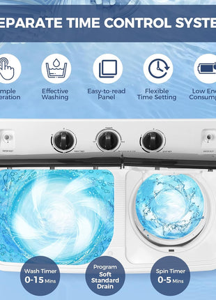 Nictemaw Portable Washing Machine for Apartment, 30Lbs Twin Tub with Pump | Semi-Automatic, 19Lbs+11Lbs Washer and Spin-Dryer Combo, Dual Motor, Time Control, Compact Top Load for Dorms, Rv, Camping