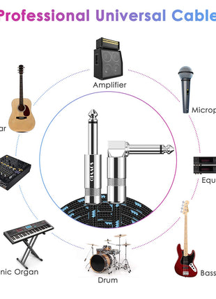 Sovvid 10FT Instrument Cable - Electric Guitar & Bass Cable with Right Angle 1/4 Inch Connector - Black & Bluetest