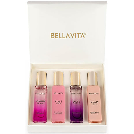 Bellavita Luxury Women's Perfume Gift Set with Rose, Senorita, Date, Glam | Long-lasting women's perfume gift set with Rose, Senorita, Date & Glam Eau de Parfum for every occasion.