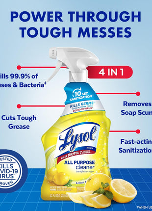 Lysol All Purpose Cleaner Spray, Multi-Purpose Disinfecting Spray, Kitchen & Bathroom Cleaner, Lemon Breeze Scent, 32 Fl Oz