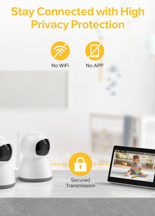 Baby Monitor, Baby Monitor with Camera and Audio, Secure No WiFi, Pan Tilt Video Camera with Night Vision, VOX, 2-Way Talk, 1300ft, Portable Video Audio Monitor Ideal for Baby/Elderly/Pet